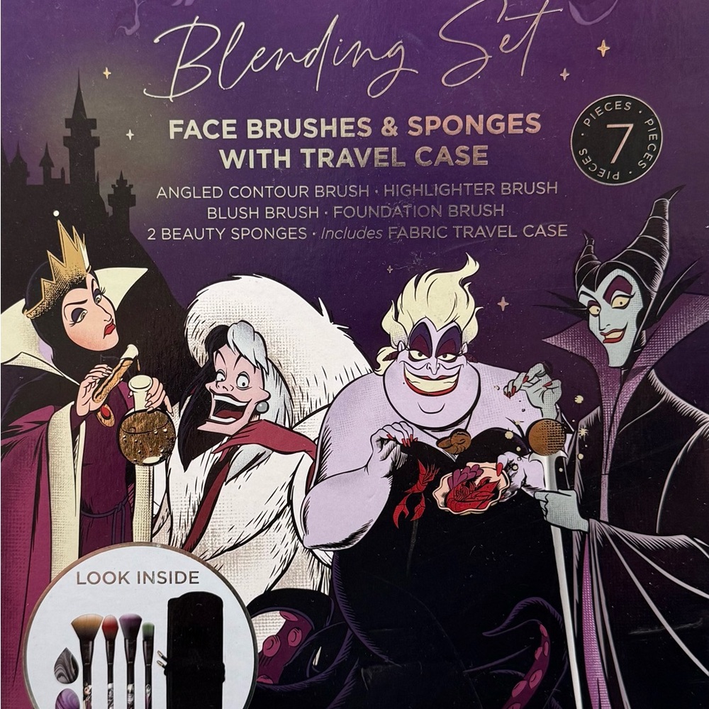 Disney Blending Set Face Brushes & Sponges with Travel Case - Purple and Black